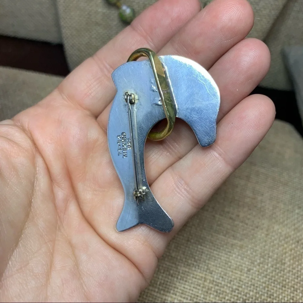 Vintage | Set of 2 Playful Dolphins Sterling by Laura Silver 925 Pins Brooches